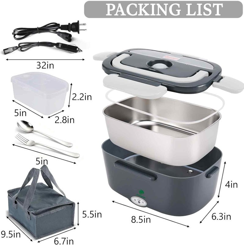 Andmenow Electric Lunch Box For Adults, 80W Heated Lunch Box for Men 1.5L Stainless Steel, Portable Food Warmer for Car Truck Work, 12/24/110V, Loncheras Para Hombres De Trabajo, Heatable Lunchbox,White Grey - Image 2